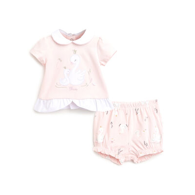 Girls Light Pink Applique Outfit with Short Pants